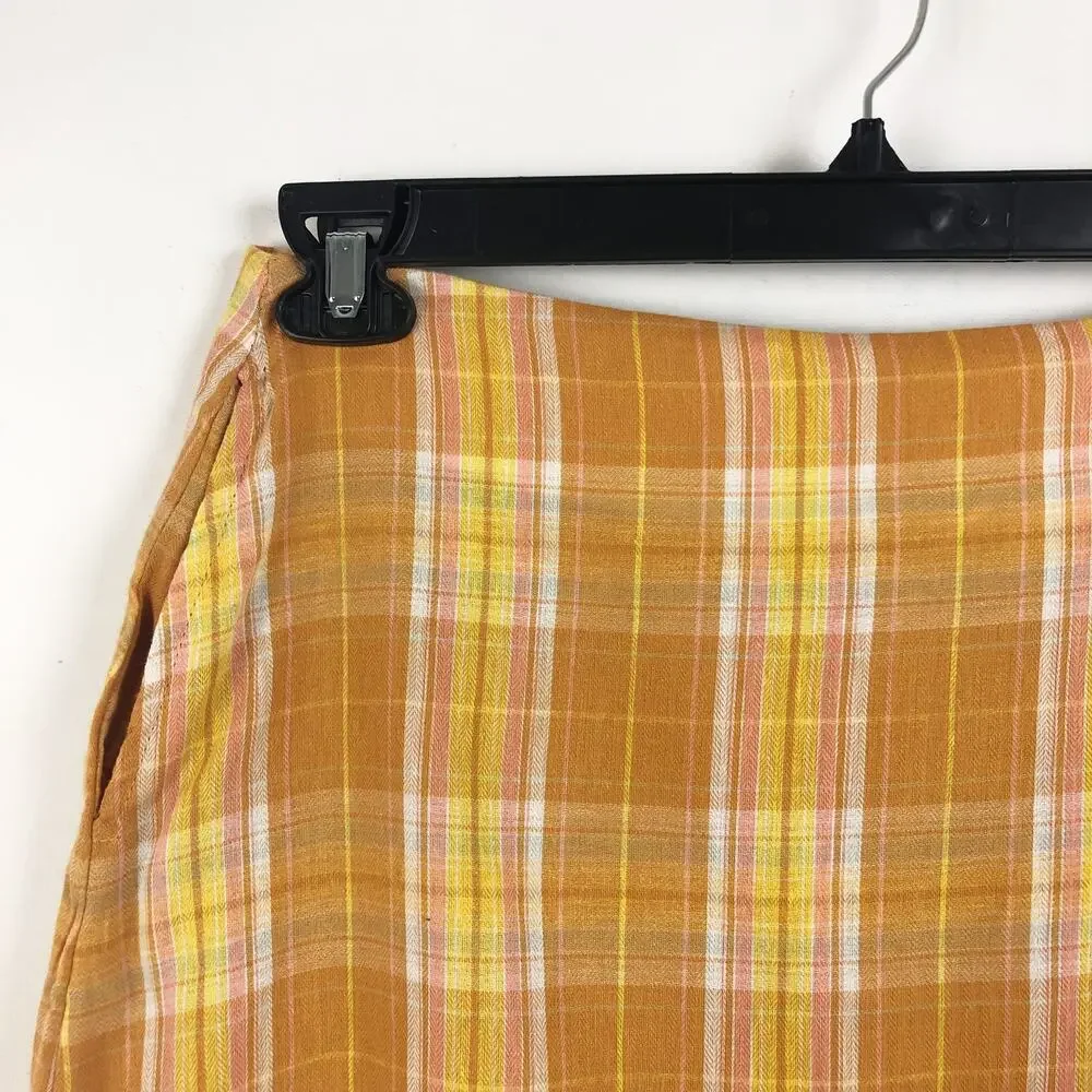Lulu's Always Sunshine Mini Skirt Large Orange Multi Plaid High-Waisted NWT